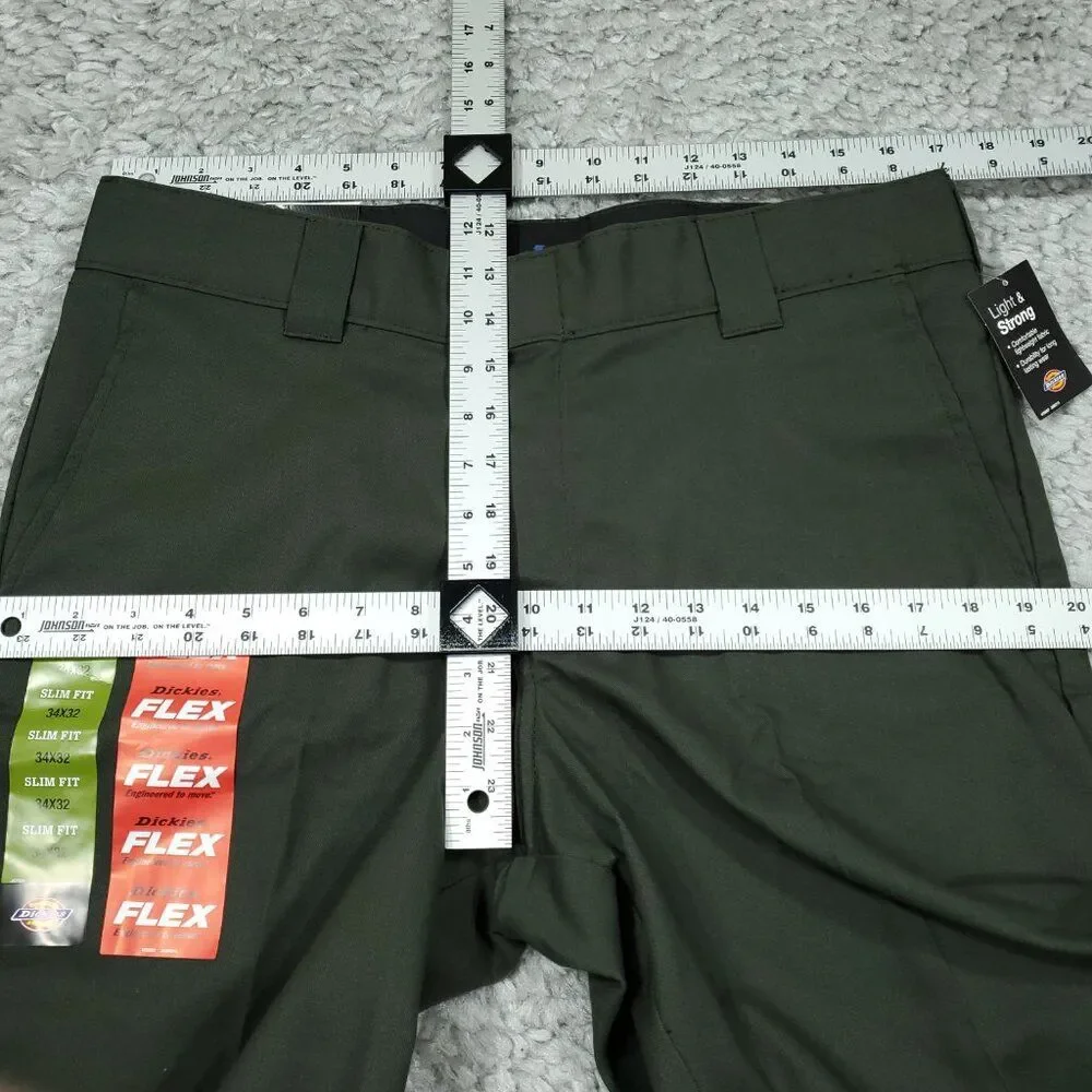 Dickies Slim Fit Tapered Twill Flex Green Work Pants Men's Size 34 x 32